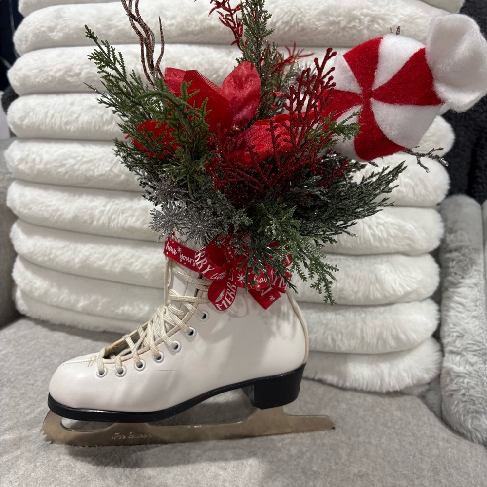 Festive Ice Skate Holiday Decoration with Red Accents